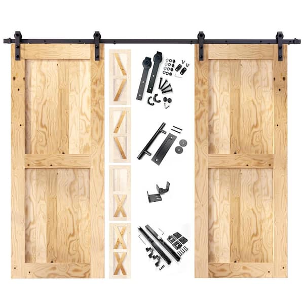 HOMACER 38 in. x 84 in. 5-in-1 Design Unfinished Frame Double Pine Wood Interior Sliding Barn Door with Hardware Kit, Non-Bypass