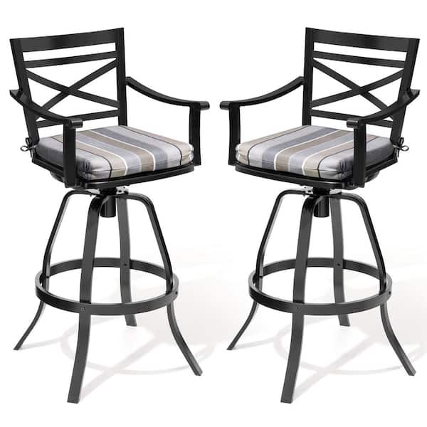 Crestlive Products Swivel Cast Aluminum Outdoor Bar Stool with Sunbrella Milano Char Cushion (2-Pack)