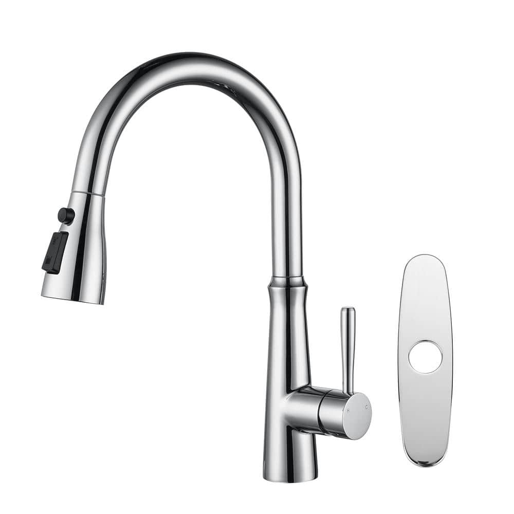 Chrome High Arc Single Handle Pull Down Kitchen Faucet