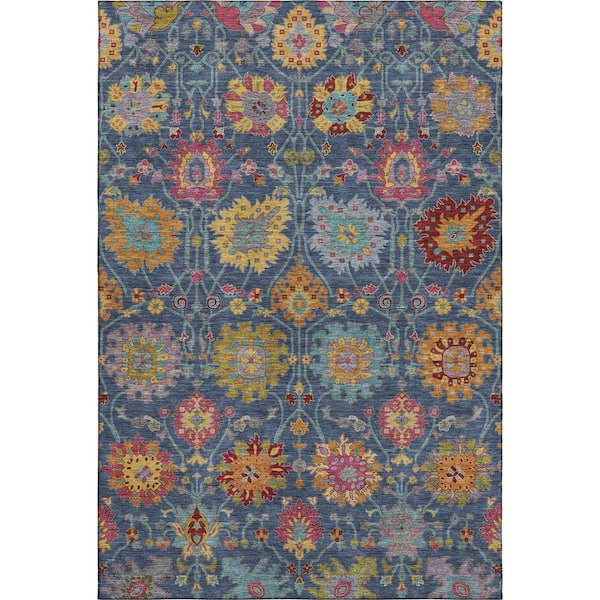Mayfield Premium Machine Washable Abstract AMF2288 Navy 9 ft. x 12 ft. Area Rug