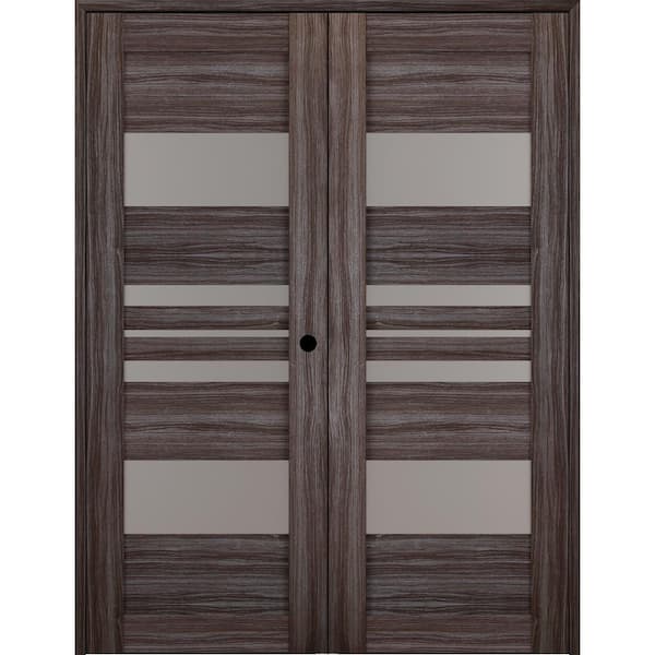 Belldinni Romi 72" x 84" Left Hand Active 5-Lite Frosted Glass Gray Oak Wood Composite Double Prehung Interior Door