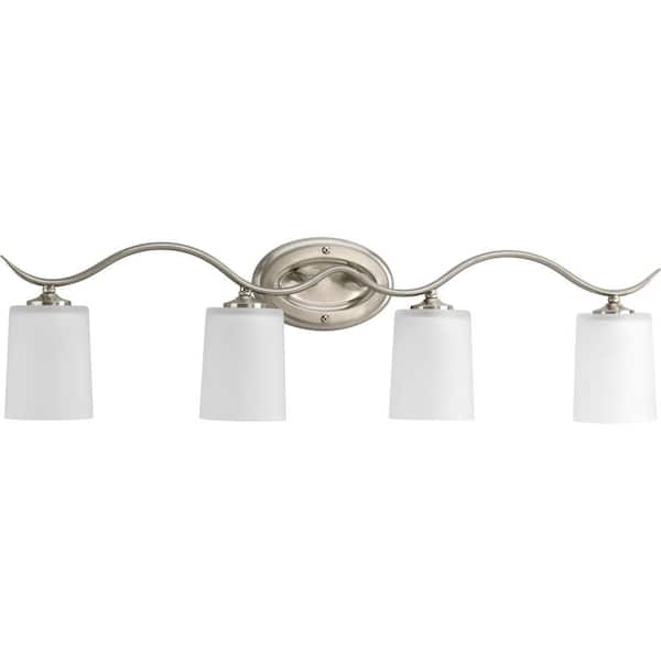 Progress Lighting Inspire Collection 4-Light Brushed Nickel Etched Glass Traditional Bath Vanity Light