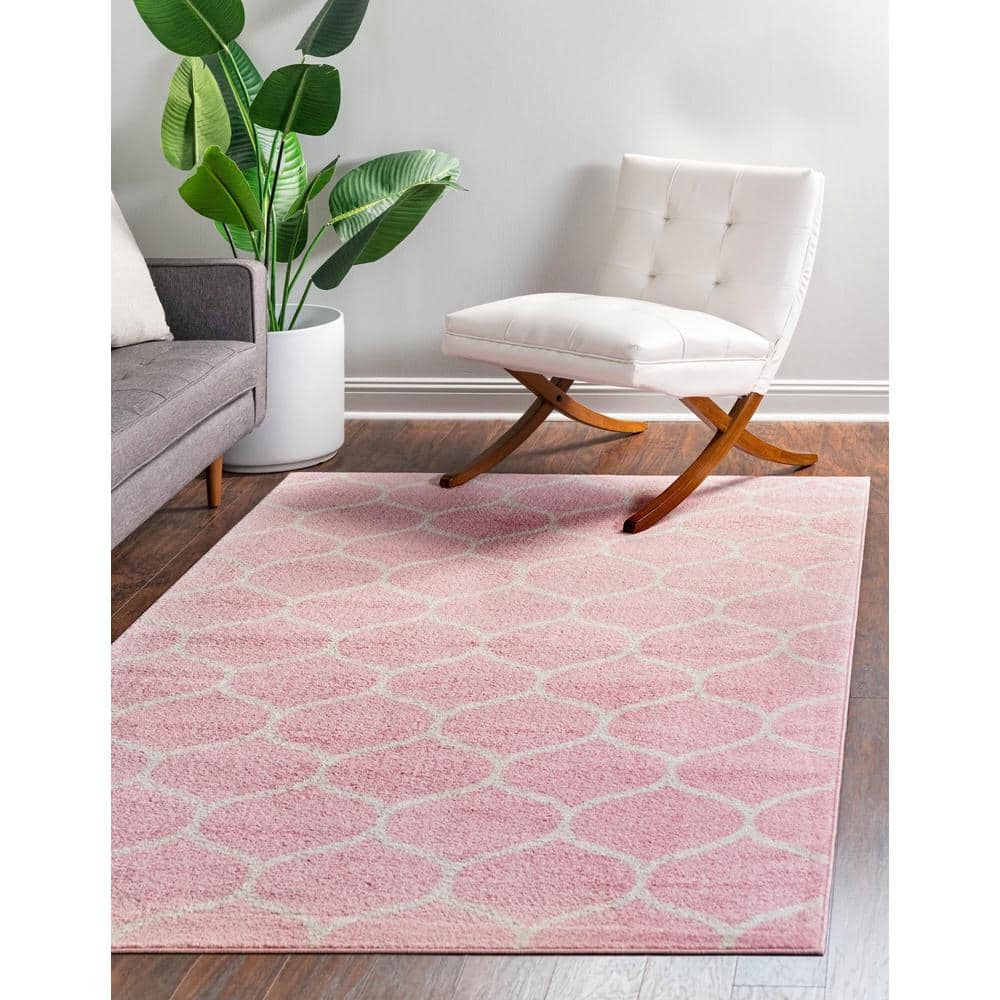 Pink Rectangular Stain-Resistant Synthetic Area Rug