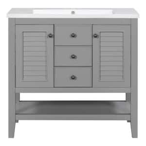 BY08 36.00 in. W x 18.00 in. D x 34.40 in. H Freestanding Bath Vanity in Gray with White Top