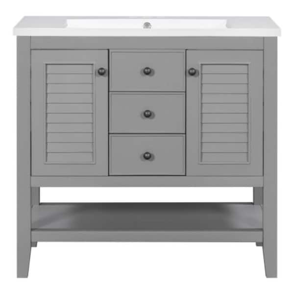 Sanlan BY08 36.00 in. W x 18.00 in. D x 34.40 in. H Freestanding Bath Vanity in Gray with White Top