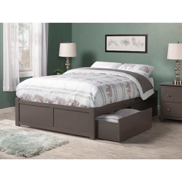 AFI Concord Full Platform Bed with Flat Panel Foot Board and 2 Urban Bed Drawers in Grey