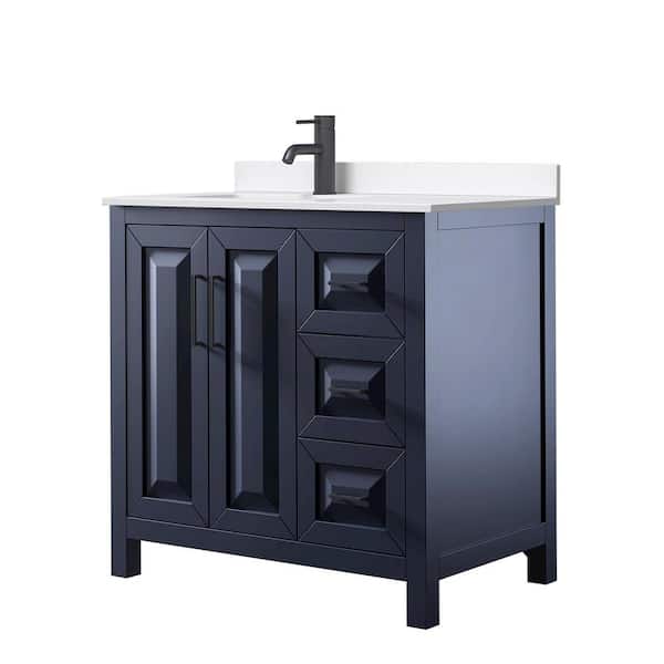 Wyndham Collection Daria 36 in. W. x 22 in. D x 35.75 in. H Single Bath Vanity in Dark Blue with White Quartz Top
