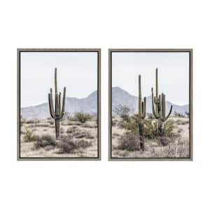 Tall Saguaro Cacti Desert by The Creative Bunch Studio Framed Nature Canvas Wall Art Print 24 in. x 18 in. (Set of 2)