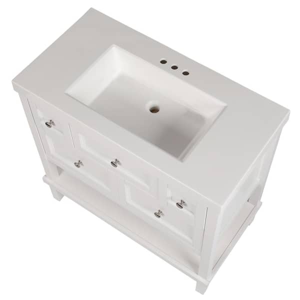 Ashland 37 in. W x 37 in. H x 19 in. D Bathroom Vanity in White with Vanity Top in White with White Sink Ashland 37 in. W x 37 in. H x 19 in. D Bathroom Vanity in White with Vanity Top in White with White Sink
