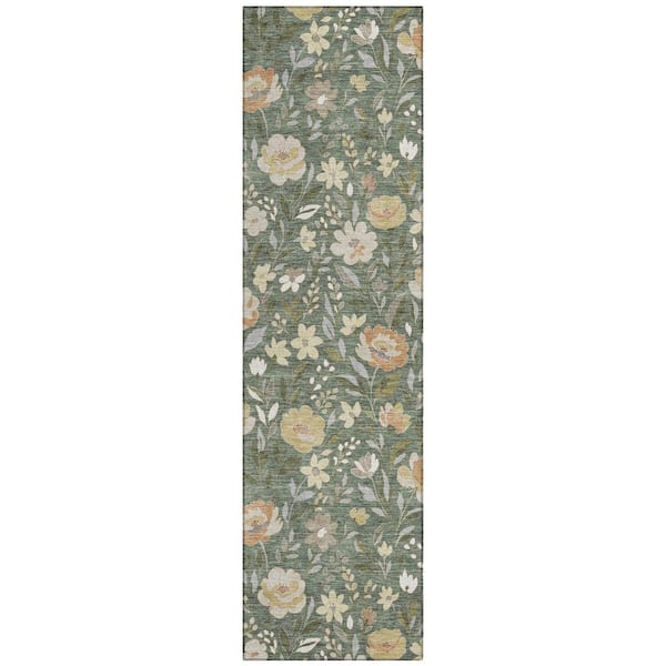 Chantille Machine Washable Indoor/Outdoor Abstract ACN2438 Basil 2 ft. x 7 ft. Runner Rug