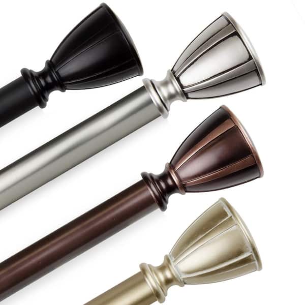 Adjustable 48-84 in. Single curtain rod 1 in. Dia in Bronze with Kailani Finials