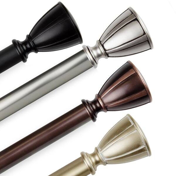 EMOH Adjustable 66-120 in. Single curtain rod 1 in. Dia in Black with Kailani Finials