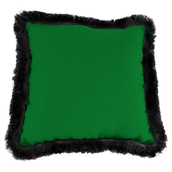 Jordan Manufacturing Sunbrella Canvas Forest Green Square Outdoor Throw Pillow with Black Fringe