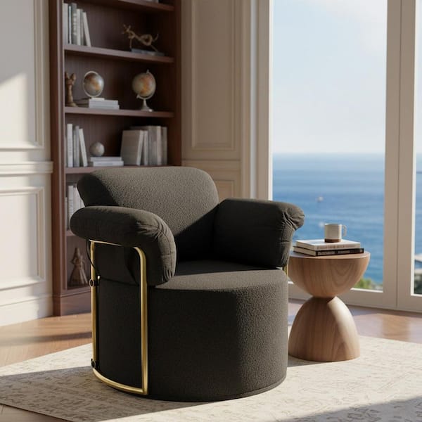 GSXYDK 41.73 in. Round Arm Velvet Curved Sofa with Barrel Swivel Accent Chair and Modern Ergonomic Design in Jet Black