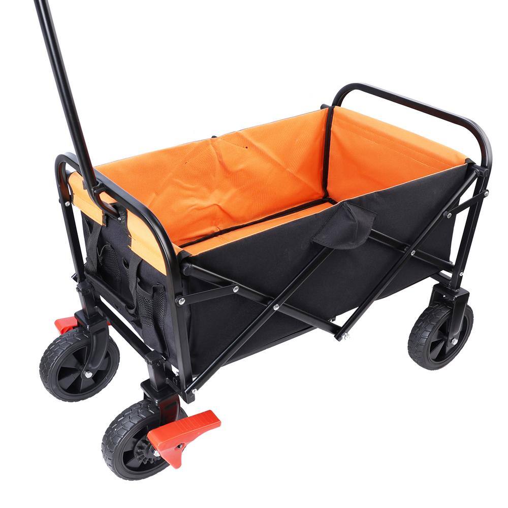 Compact Black and Orange Iron Folding Outdoor Utility Cart