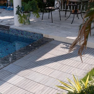 12 in. x 12 in. Outdoor Striped Square Wood Interlocking Waterproof Flooring Deck Tiles in Gray (Pack of 20 Tiles)