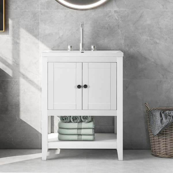 SEEUTEK Amadi 24 in. W x 18 in. D x 34 in. H Freestanding Bath Vanity in White with White Ceramic Top with White Sink