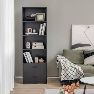 13.5 in. Wide Black 6-Tier Tall Bookshelf Freestanding Modern Bookcase Black Storage Cabinet