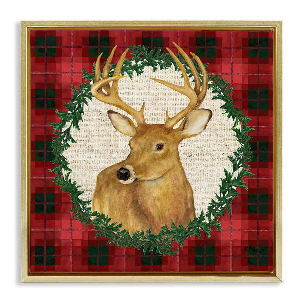 Deer on Plaid & Wreath by Paul Brent Gold Floater Frame Animal Graphic Art Print 25 in. x 25 in. price history on PriceWatchPro