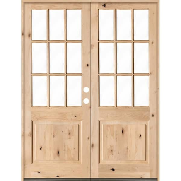 Krosswood Doors 72 in. x 96 in. Craftsman Knotty Alder 9-Lite Clear Glass Unfinished Wood Left Active Inswing Double Prehung Front Door