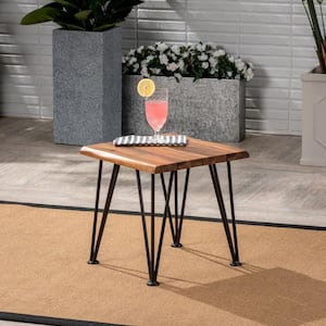 Alivia Rustic Metal Square Wood Outdoor Accent Table