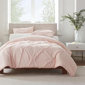 Simply Clean 3-Piece Blush Pleated Microfiber King Comforter Set