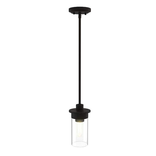 Enbrighten 60-Watt 1 Light Matte Black Crystal Pendant Light with Cylinder Glass Shade and LED Bulb