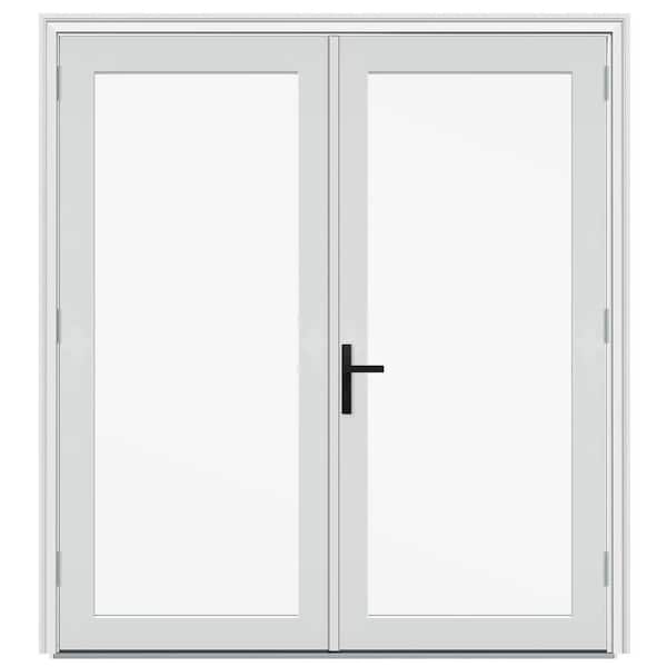 72 in. x 80 in. Left-Hand/Outswing Primed Fiberglass French Patio Door w/ Low-E Glass and Black -Handle