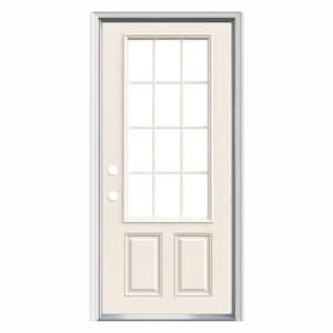 36 in. x 80 in. 12-Lite Primed Steel Prehung Right-Hand Inswing Prehung Front Door with Brickmould