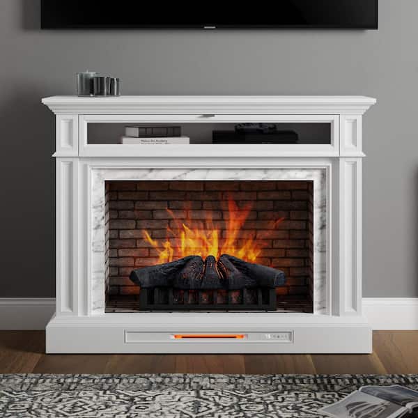 Home depot white fireplace tv stand sales