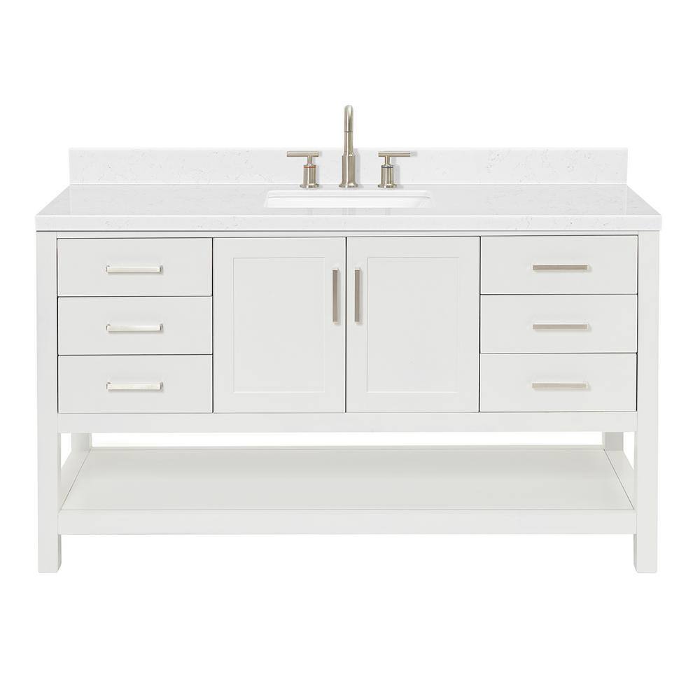 White 60" Single Sink Bathroom Vanity with Carrara Quartz Top