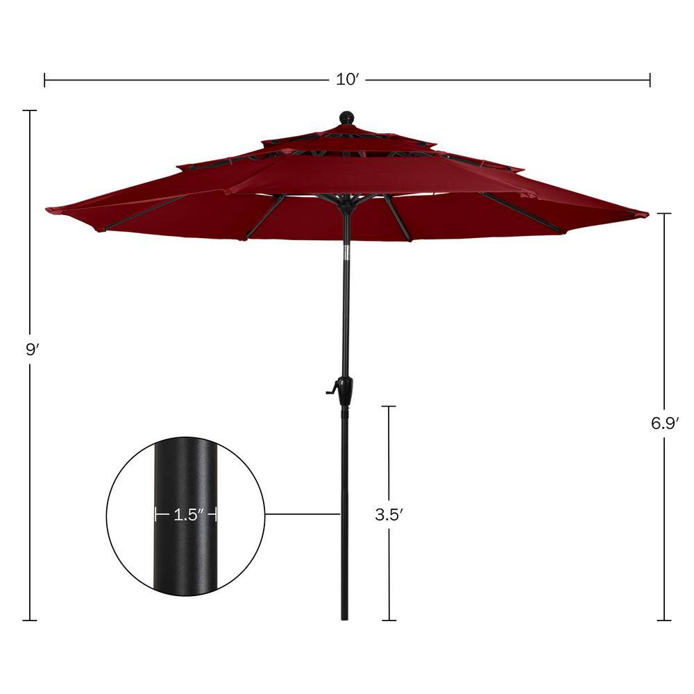 10-Foot Red Polyester Outdoor Patio Market Umbrella with Tilt