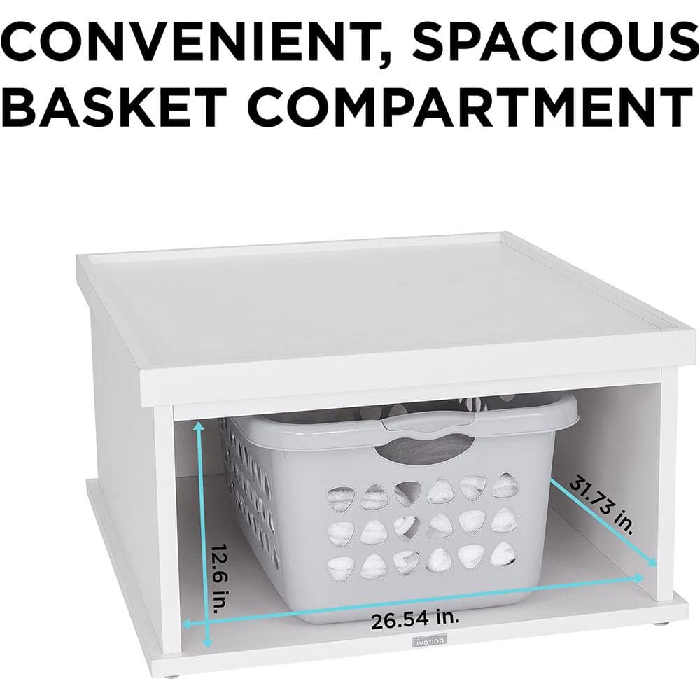 Ivation White Wooden Laundry Pedestal with Storage Compartment