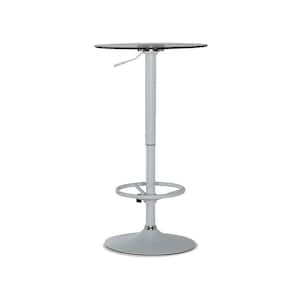 Nelson 3-Piece Round Glass Top Adjustable Chrome Base with Adjustable Grey Faux Leather Barstool Bar Table Set