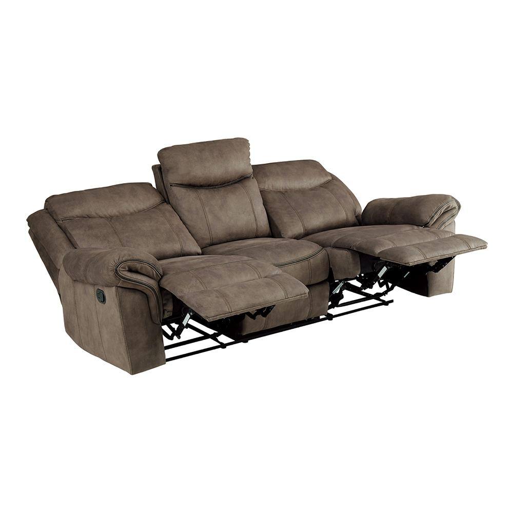 Brown Faux Leather Reclining Sofa with Storage and Cup Holders