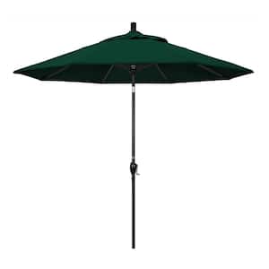 9 ft. Black Aluminum Pole Market Aluminum Ribs Push Tilt Crank Lift Patio Umbrella in Forest Green Sunbrella