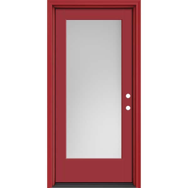 Masonite Performance Door System 36 in. x 80 in. VG Full Lite Left-Hand Inswing Pearl Red Smooth Fiberglass Prehung Front Door