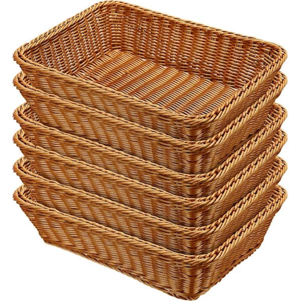 6 Pack 15.8 in. Wicker Bread Baskets,  Woven Serving Basket for Gifts Poly Wicker Storage Rectangle Rattan Display Trays