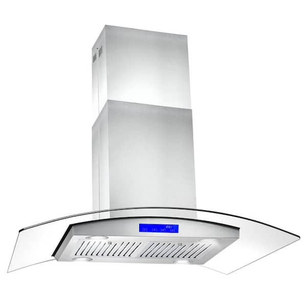 Cosmo 36 In Ductless Island Range Hood In Stainless Steel With Led Lighting And Carbon Filter Kit For Recirculating 668ics900 Dl The Home Depot