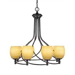 Royale 8 Light Dark Granite Chandelier, Round Chandelier with 5 in. Cayenne Linen Glass Shades, No Bulbs Included