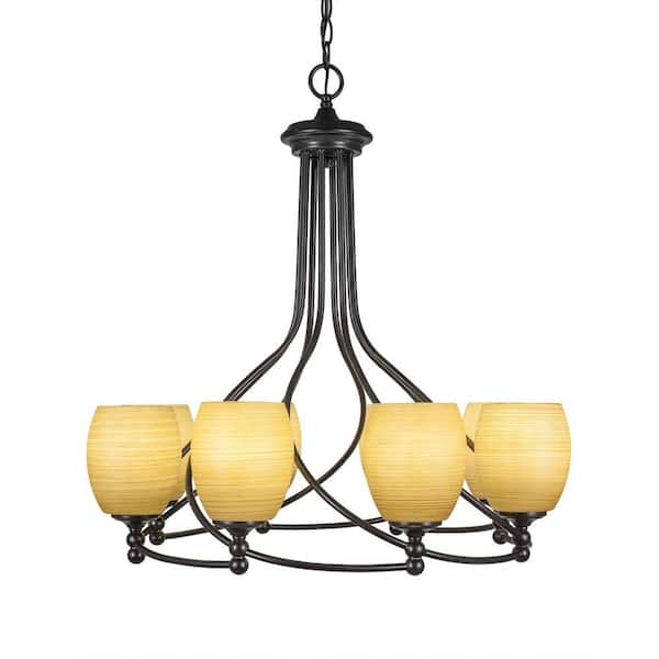 Unbranded Royale 8 Light Dark Granite Chandelier, Round Chandelier with 5 in. Cayenne Linen Glass Shades, No Bulbs Included