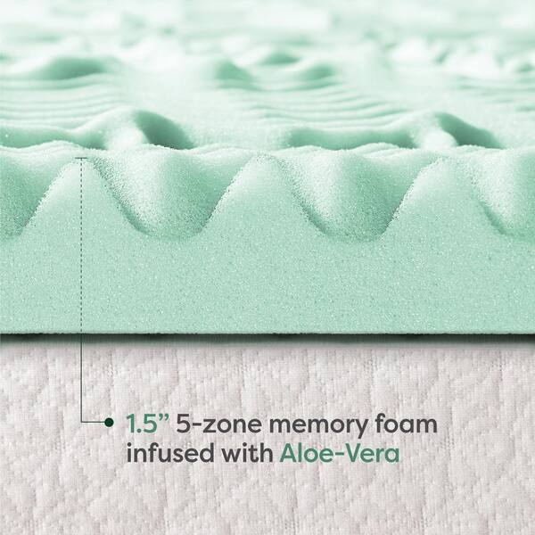 Mellow Memory Foam Mattress Topper with Cover Twin Green Tea Infusion 4 inch