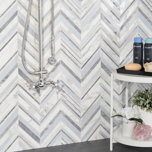 Auburn Blue 11.33 in. x 12.87 in. Polished Marble Floor and Wall Mosaic Tile (2.02 sq. ft./Each)
