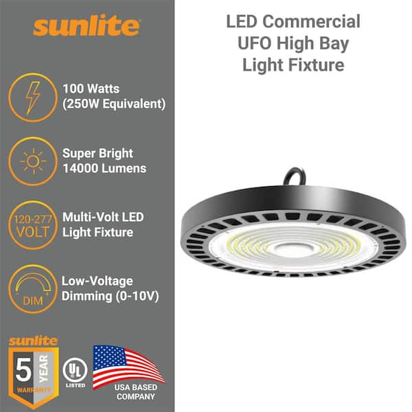 Sunlite 10.8 in. 250 Watt Equivalent Integrated LED Dimmable Black High Bay Light, 5000K