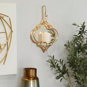 16 in. Gold Metal Geometric Wall Hanging Pillar Wall Sconce