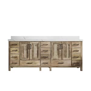 Malibu Mango 84 in. W x 22 in. D x 36 in. H Double Sink Bath Vanity in Natural with 2 in. Calacatta Quartz Top