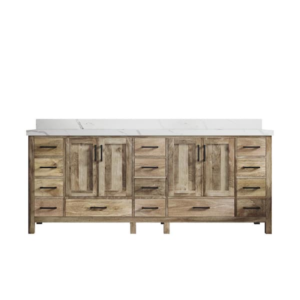 Willow Collections Malibu Mango 84 in. W x 22 in. D x 36 in. H Double Sink Bath Vanity in Natural with 2 in. Calacatta Quartz Top
