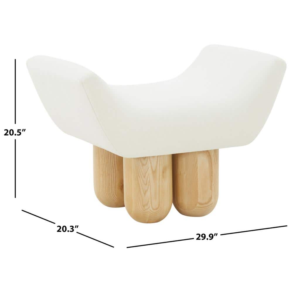 Ivory Boucle Upholstered Footstool with Sculpted Ashwood Legs