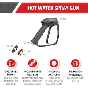Professional Spray Gun with 1/4 in. FNPT Outlet Connection for Hot Water Pressure Washers, M22 and QC Adapters Included