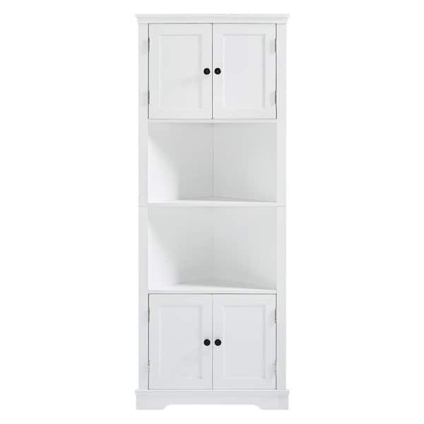 26 in. W x 13.9 in. D x 67 in. H Bathroom Storage Cabinet with Doors and Adjustable Shelf, White